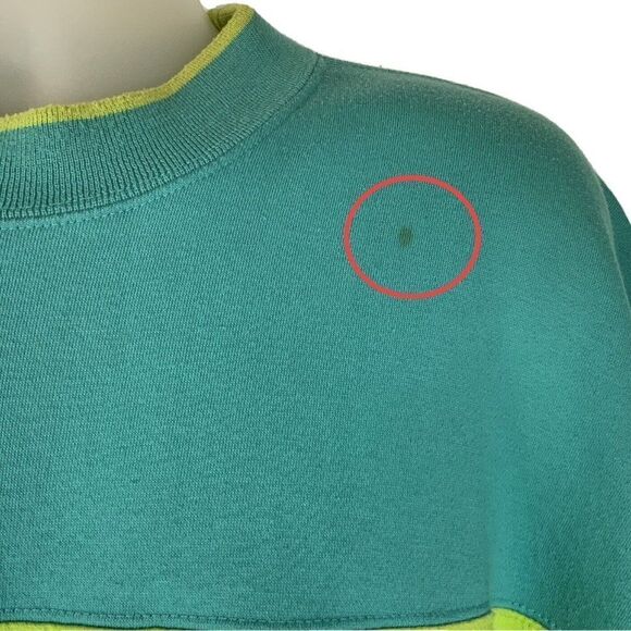 Vtg 90s Crewneck Sweatshirt Mens Large Lime Turquoise Color Block Stripe Mervyns - Picture 5 of 7